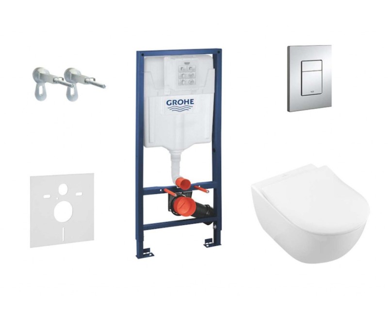 Комплект для унитаза, рамой Grohe Rapid SL и унитазом  Villeroy & Boch Subway 2.0, чаша, с кнопкой Chrome Skate Cosmo 38528SET-KI