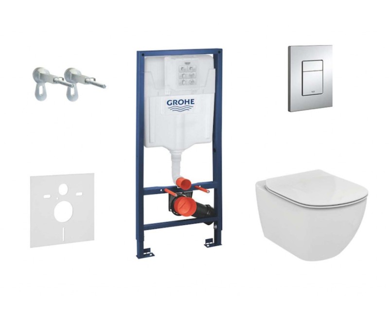 Tualetes poda komplekts Grohe Rapid SL rāmis ar podu Ideal Standard AQUABLADE®, hromētu pogu Scate Cosmo un Soft Close vāku