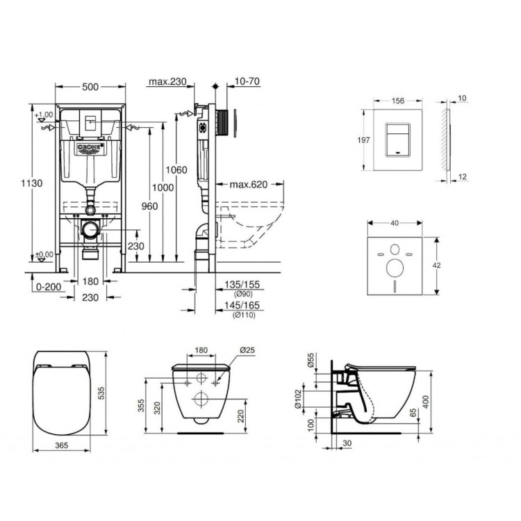 Tualetes poda komplekts Grohe Rapid SL rāmis ar podu Ideal Standard AQUABLADE®, hromētu pogu Scate Cosmo un Soft Close vāku Tualetes poda komplekts Grohe Rapid SL rāmis ar podu Ideal Standard AQUABLADE®, hromētu pogu Scate Cosmo un Soft Close vāku