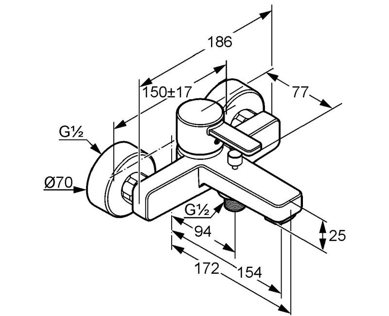Смеситель для ванны/душа Kludi Zenta хром
