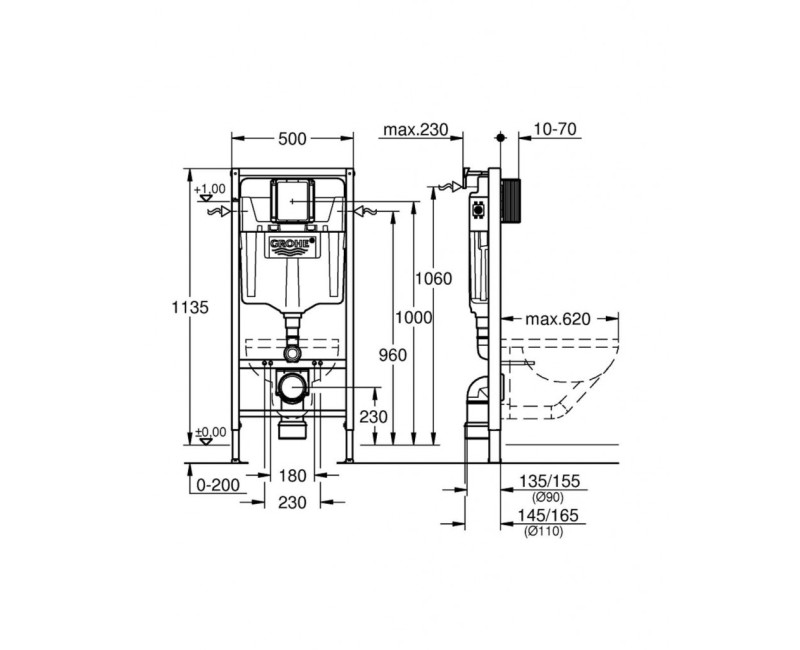 Pама для унитаза Grohe Rapid SL H=1,13м 38848000