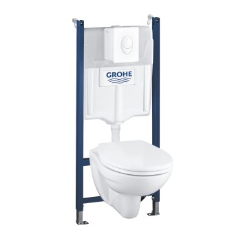 Tualetes poda komplekts Grohe Solido rāmis + iebūvējamais WC+Balta poga Skate Air+vāks Soft Close  39116000