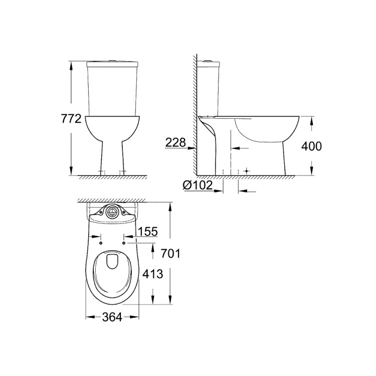 Tualetes pods GROHE Bau Ceramic Rimfree, Bez tvertnes un vāka, Balts 39429000