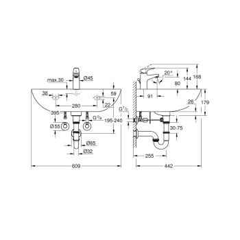 Komplekts maisītājs + izlietne Grohe Bau Ceramic + maisītājs Start Flow balts/hromēts 39472000