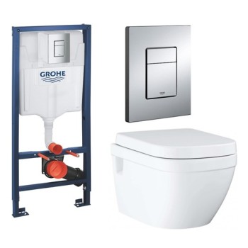 Montāžas rāmja komplekts Grohe Rapid SL ar Podu Grohe Euro Ceramic Rimless ar vāku SoftClose un Pogu Skate Cosmopolitan hroms