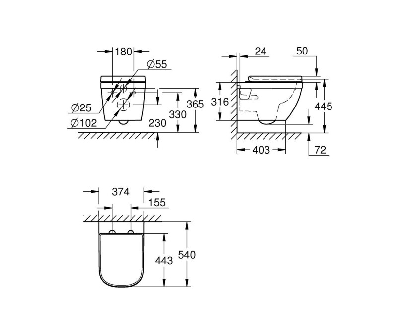 Подвесной унитаз Grohe Euro Ceramic Rimfree с функцией Soft Close + quick release крышка 39703000