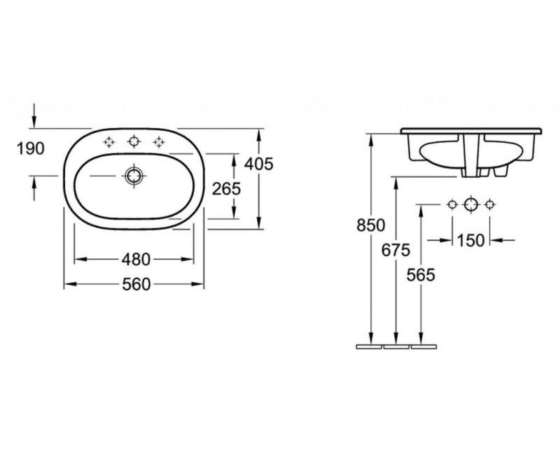 Vannas istabas izlietne Villeroy & Boch O.novo CeramicPlus apdare, 56x41cm iebūvējama Balta 416156R1