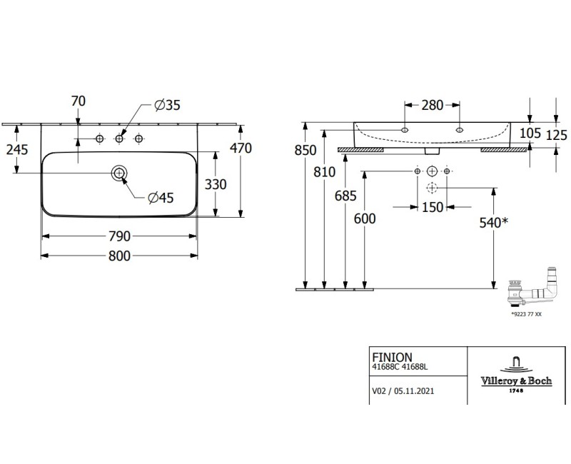 Vannas istabas izlietne Villeroy & Boch Finion 80x47cm, CeramicPlus apdare, Balta 41688CR1