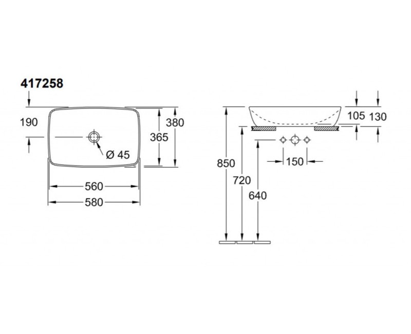 Раковина для ванной Villeroy & Boch Artis 58x38 см, керамика TitanCeram, отделка CeramicPlus, белый цвет 417258R1