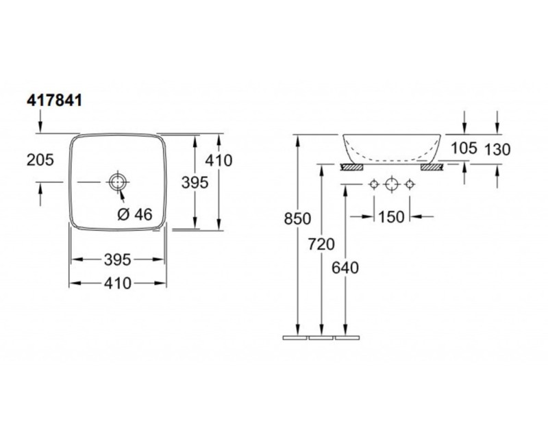 Vannas istabas izlietne Villeroy & Boch Artis 41x41cm, TitanCeram keramika, CeramicPlus apdare, uz virsmas Balta 417841R1