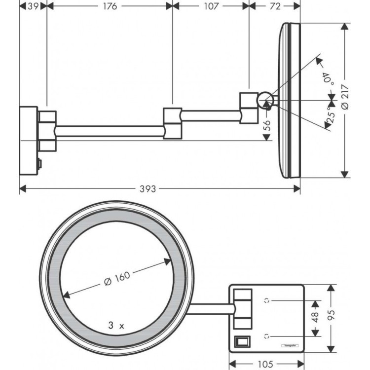 Kosmētikas spogulis Hansgrohe AddStoris ar LED apgaismojumu, Melns matēts Hroms 41790340 Kosmētikas spogulis Hansgrohe AddStoris ar LED apgaismojumu, Melns matēts Hroms 41790340