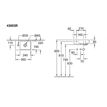 Vannas istabas izlietne Villeroy & Boch Avento 36x22cm, Kreisā puse, Balta 43003R01
