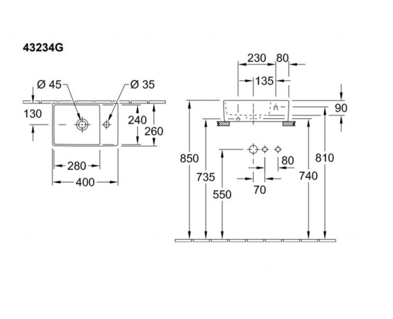 Vannas istabas izlietne Villeroy & Boch Memento 40x26cm, TitanCeram keramika, Balta 43234G01