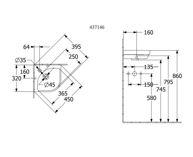 Vannas istabas izlietne Villeroy & Boch Subway 3.0 stūra izlietne 32x32 cm, ar CeramicPlus apdari, Balta 437146R1