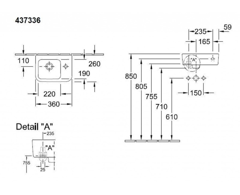 Vannas istabas izlietne Villeroy & Boch Architectura 36x26cm, ar CeramicPlus apdari, Labā puse, Balta 437336R1