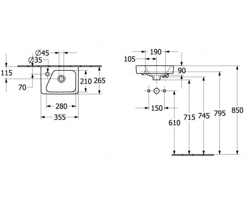 Vannas istabas izlietne Villeroy & Boch Architectura 36x27cm, Kreisā Puse, Balta 43853601