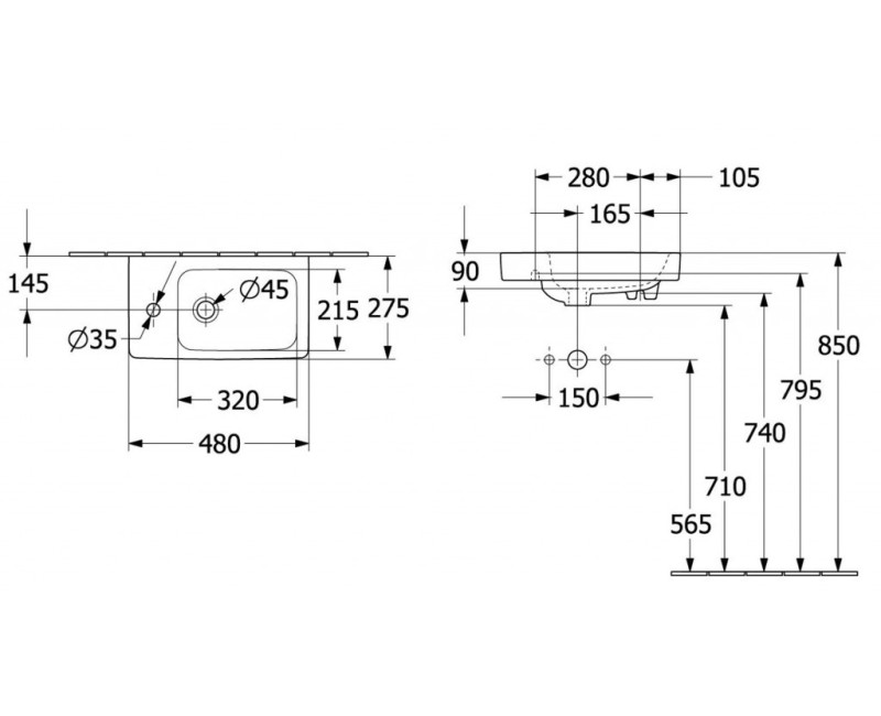 Vannas istabas izlietne Villeroy & Boch Architectura 48x28cm, Kreisā Puse, Balta 43854801
