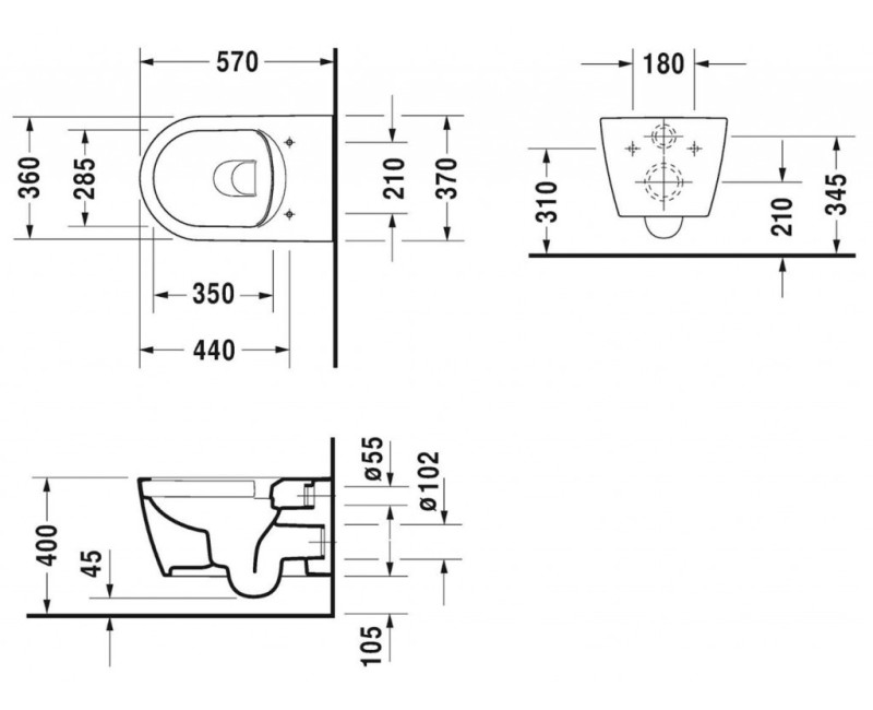 Подвесной унитаз Duravit ME от Starck WonderGliss Rimless без крышки Белый