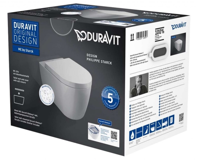 Подвесной унитаз Duravit ME от Starck WonderGliss Rimless без крышки Белый