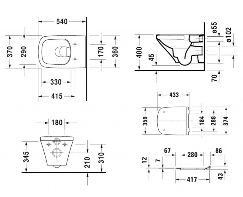 Подвесной унитаз Duravit DuraStyle WonderGliss Rimless с крышкой SoftClose, белый