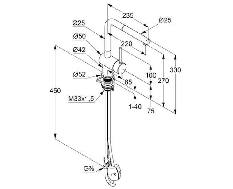 Смеситель для кухни Kludi-L STEEL Выдвижной Stainless Steel Brushed 45851F877