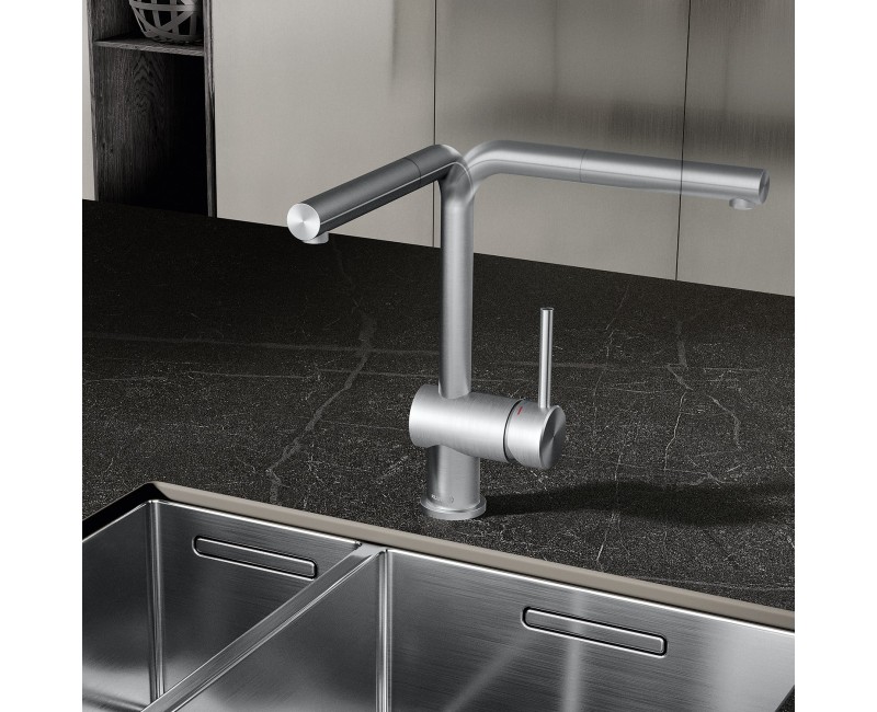 Смеситель для кухни Kludi-L STEEL Выдвижной Stainless Steel Brushed 45851F877