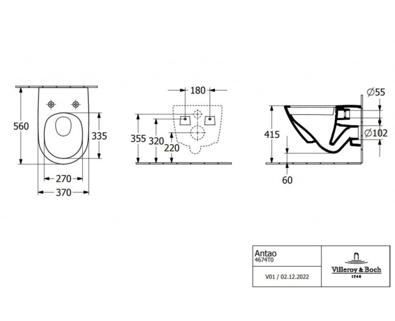 Подвесной унитаз Villeroy & Boch Antao CeramicPlus Rimfree TwistFlush, без крышки, белый 4674T0R1