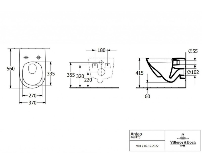 Подвесной унитаз Villeroy & Boch Antao CeramicPlus, TitanGlaze, TwistFlush Rimfree Black