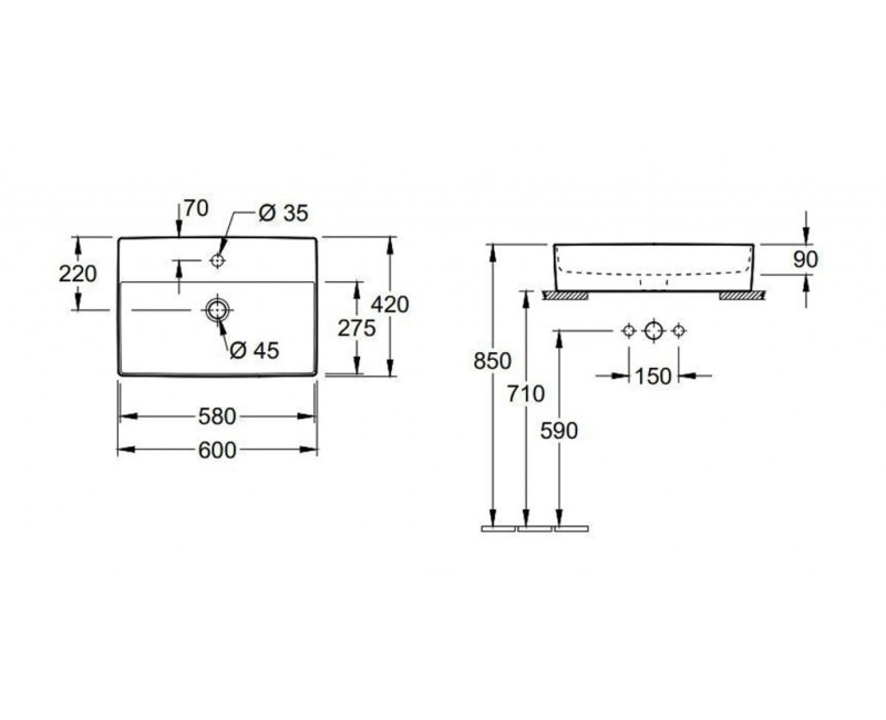 Раковина для ванной Villeroy & Boch Memento 2.0 CeramicPlus на поверхности, Белый