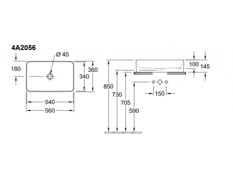 Раковина для ванной Villeroy & Boch Collaro 2.0, 56x36 см, керамика TitanCeram с покрытием CeramicPlus, накладная, цвет Stone White 4A2056RW