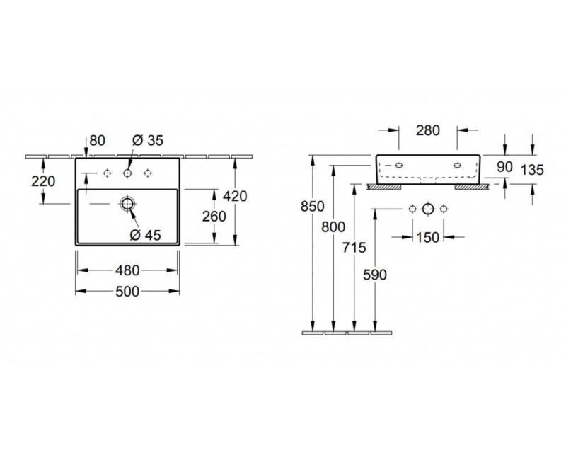 Vannas istabas izlietne Villeroy & Boch Memento 2.0, 50x42cm, TitanCeram keramika ar CeramicPlus apdari, Balta 4A225LR1