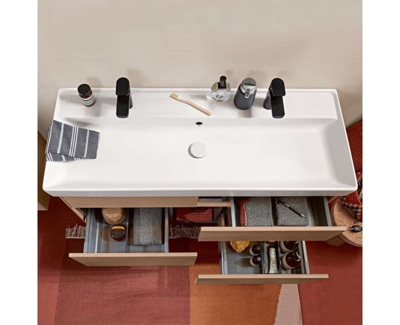 Раковина для ванной Villeroy & Boch Collaro 120x47 см, керамика TitanCeram с покрытием CeramicPlus, двойная, цвет «белый камень» 4A33C4RW