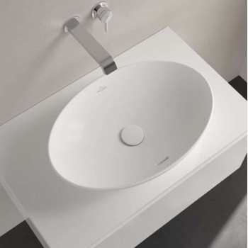 Vannas istabas izlietne Villeroy & Boch Loop&Friends 56x38cm TitanCeram keramika ar CeramicPlus apdari, Uz Virsmas, Akmens Balta 4A4700RW