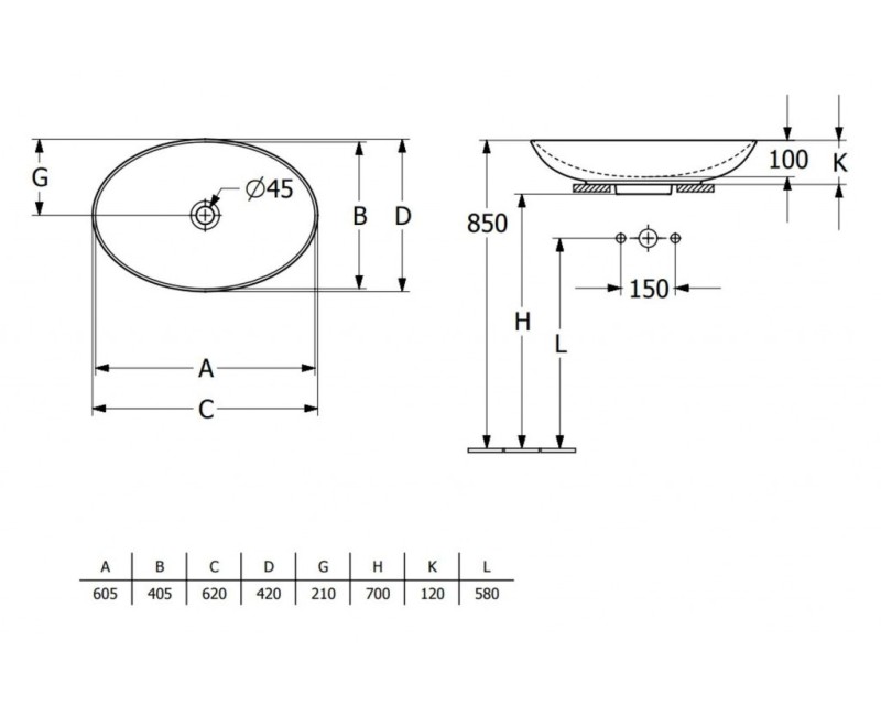 Vannas istabas izlietne Villeroy & Boch Loop&Friends 62x42cm uz virsmas, Balta