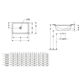Vannas istabas izlietne Villeroy & Boch Loop&Friends 54x34cm TitanCeram keramika ar CeramicPlus apdari, Iebūvējama, Balta 4A5701R1