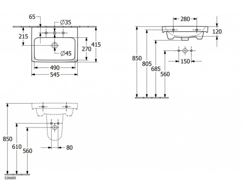 Vannas istabas izlietne Villeroy & Boch Architectura 55x42cm, Balta 4A875501