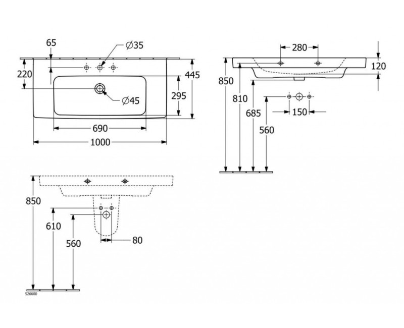 Vannas istabas izlietne Villeroy & Boch Architectura izlietne 100x45 cm, Balta 4A87A501