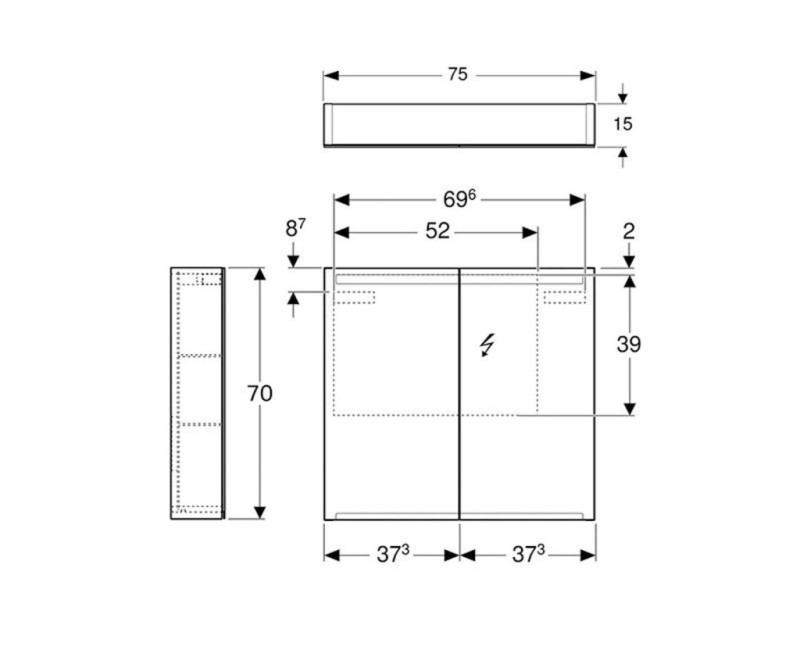 Шкафчик с зеркальными дверцам Geberit Option 75x70x15см с подсветкой 500.205.00.1