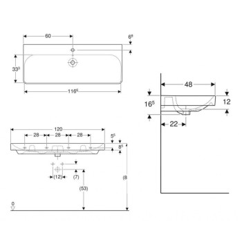 Раковина для ванной Geberit Smyle Square 120x48 см с отверстием под смеситель Белый