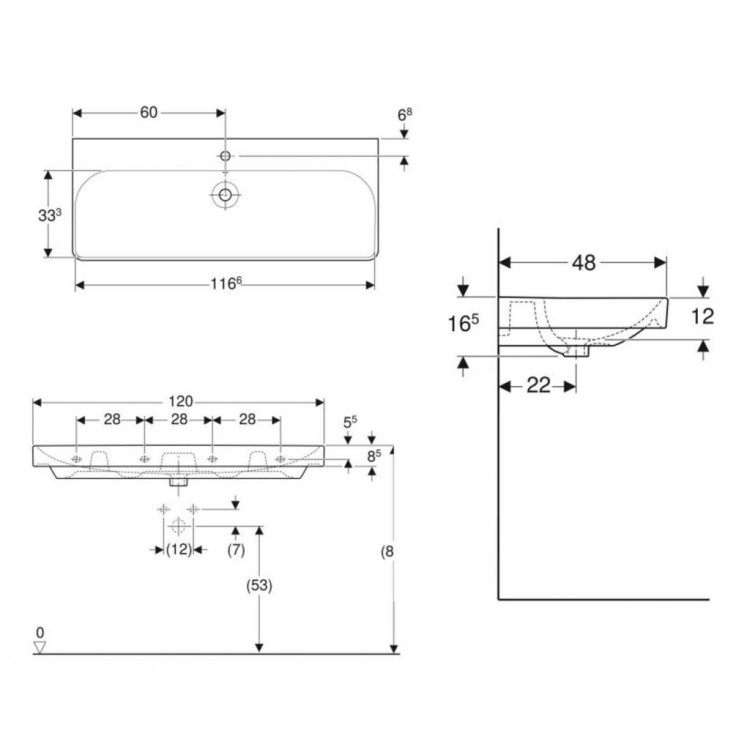 Vannas istabas izlietne Geberit Smyle Square 120x48cm ar maisītāja atveri Balta Vannas istabas izlietne Geberit Smyle Square 120x48cm ar maisītāja atveri Balta
