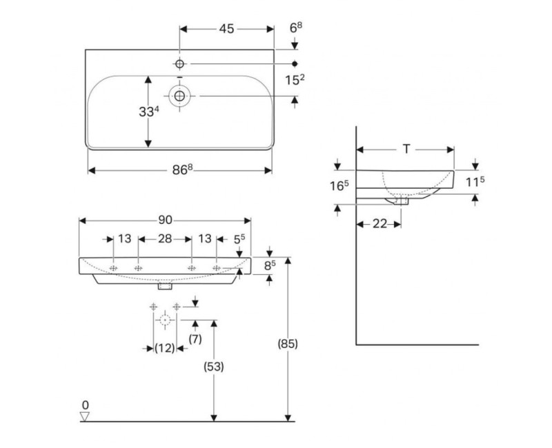Vannas istabas izlietne Geberit Smyle Square 90x48cm Balta