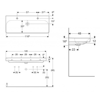 Раковина для ванной Geberit Smyle прямоугольная для 2 смесителей 120x48см 500.253.01.1