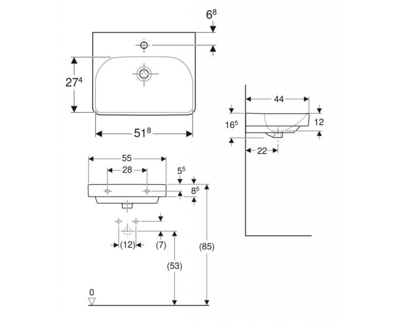 Раковина для ванной Geberit Smyle 55x44см Белый 500.259.01.1