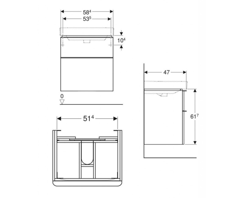 Vannas istabas skapītis Geberit Smyle Square 58x47x62cm, (Bez izlietnes) 2 atvilknes Balts Matēts 500.352.00.1