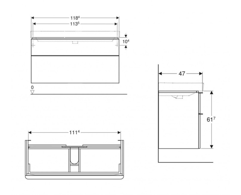 Шкафчик под раковиной Geberit Smyle Square 118x47x62см, (без раковины) 2 ящика, песочно-серый 500.355.JL.1