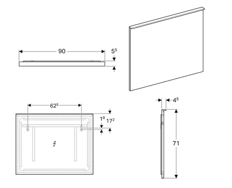 Зеркало для ванной Geberit Xeno 2 90x71см со LED подсветкой и подогревом 500.522.00.1