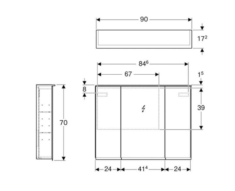 Шкафчик с зеркальными дверцамGeberit Option 90x70x17см с подсветкой 500.594.00.1
