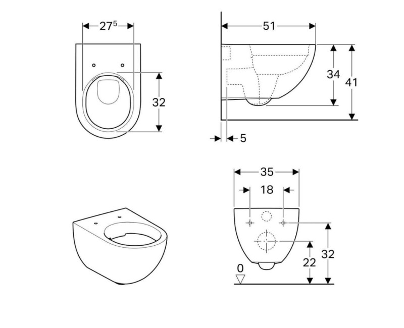Подвесной унитаз Geberit Acanto Rimfree с KeraTect без крышки, белый 500.600.01.8