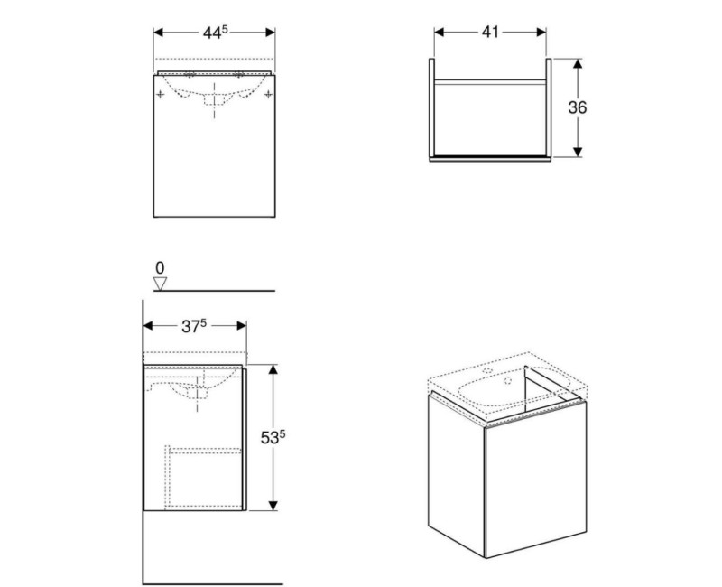 Шкафчик под раковиной Geberit Acanto 45 см (без раковины) Белый 500.608.01.2