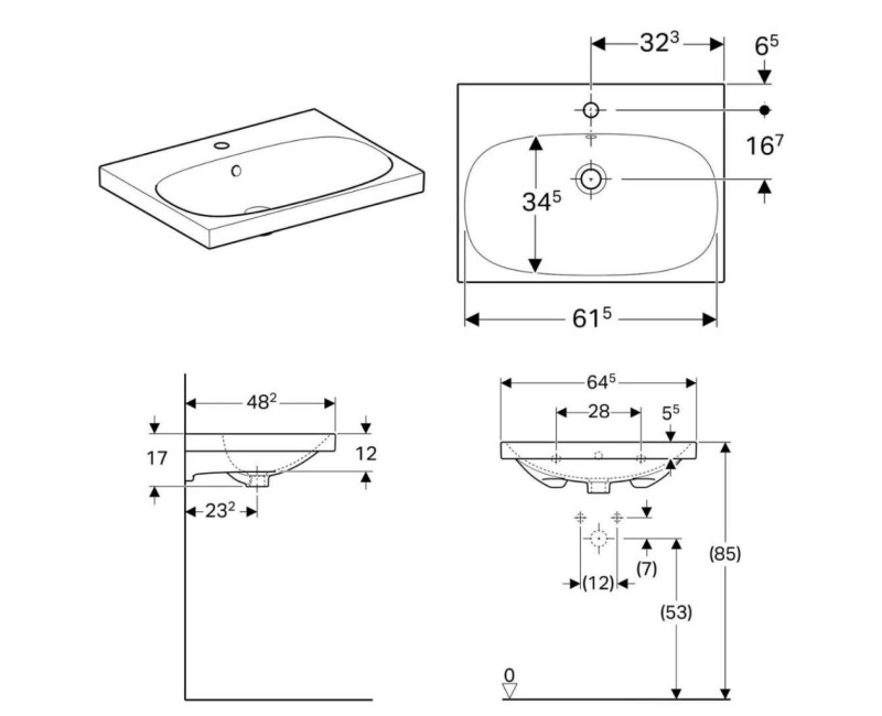 Раковина для ванной Geberit Acanto с KeraTect 65x48см, белая 500.621.01.8